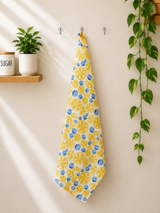 Essuie-tout de cuisine imprimé citron jaune et myrtille |   Essuie-tout à motif de fruits |   Serviette de cuisine en coton et lin - Product Image 4