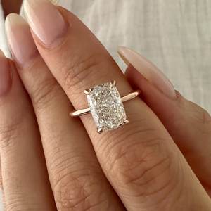 2.5 Carat Elongated Cushion Lab Grown Diamond Solitaire <b>Ring</b> in 14k Rose Gold , <b>Thin</b> Engagement <b>Ring</b>, IGI Certified - Product Image 1
