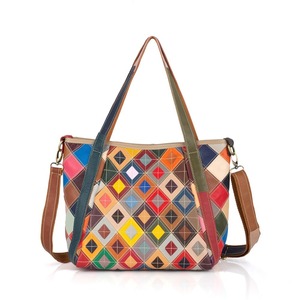 Sac fourre-tout Ando en cuir de vache véritable pour femme, sac à main à bandoulière multicolore avec patchwork géométrique - Product Image 1