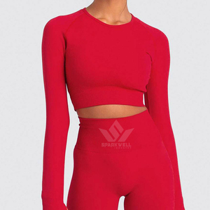 Women's Seamless Yoga Set Long Sleeve <b>Crop</b> <b>Top</b> High Waist Leggings Quick Dry Breathable 2 Piece Fitness Activewear - Product Image 5