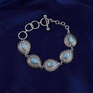 2026 New <b>Solid</b> 925 Sterling <b>Silver</b> Natural Pear Cut Larimar & Round Blue Topaz Gemstones Tennis <b>Bracelet</b> 7.5 inches Fine Jewelry - Product Image 1