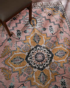 Alfombra Oriental India de Poliéster de Pelo Medio, Fabricada a Máquina por Mittal Textile, con Patrón Abstracto, Flecos, Antideslizante, Apta para Mascotas - Product Image 4