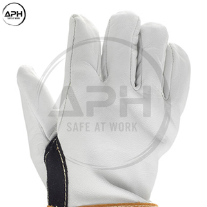 Guantes de soldadura TIG Wing Thumb de cuero con palma de piel de vaca resistente al calor, amarillos, con puño largo tipo guanteleta, para uso industrial. - Product Image 6