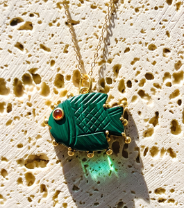 Natural <b>Emerald</b> Fish <b>Pendant</b> Necklace Statement May Birthstone Carved Necklace Gold Plated Handmade Jewelry 562407 - Product Image 1