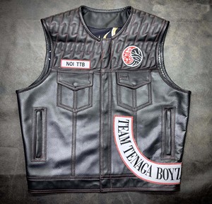 Sleeveless Leather Biker Jacket with Chest Pockets - Product Image 1