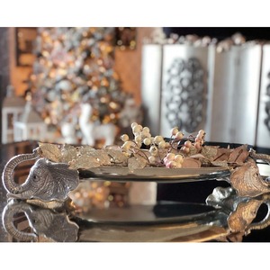 Oval Metal Serving Tray With <b>Elephant</b> Handles Polished Novelty Design Durable Plate For <b>Gifting</b> Purpose And vanity Use - Product Image 4