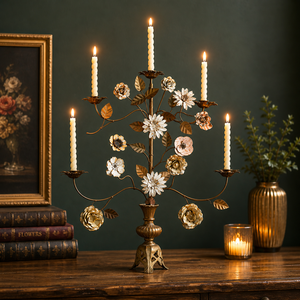Antique Gold Multi Arm Metal Flower Candelabra Decorative Floral Candle Holder Luxury <b>Table</b> Centrepiece Home Decor - Product Image 4