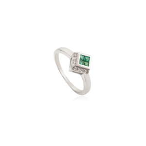 Premium 925 Sterling Silver Princess Cut Authentic Emerald & Diamond Minimalist <b>Statement</b> <b>Ring</b> for Women Party Wear Accessories - Product Image 3