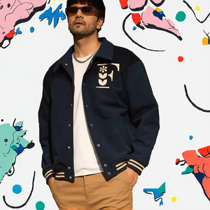 Chaqueta Varsity Personalizada para Hombre, Casual, Impermeable, Transpirable, para Exteriores, Cálida, con Cierre de Cremallera, de Lana/Viscosa - Product Image 3