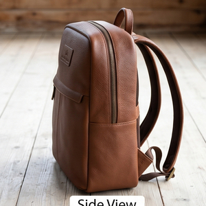 Fashion <b>Leather</b> Bags Laptop <b>Backpack</b> With Zipper Closure Durable Softback Minimalist Style Unisex 20-39 Litre Capacity Laptop - Product Image 4