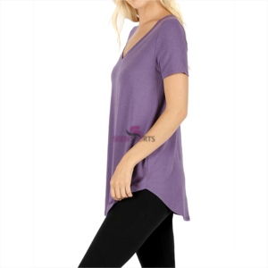 T-shirt rouge à manches courtes et col en V pour femme, 100 % coton biologique de luxe, pré-rétréci, certifié GOTS, doux, respirant et ajusté - Product Image 2