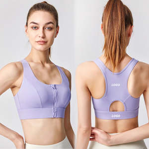Sujetador deportivo de talla grande con cremallera frontal para mujer, venta al por mayor de fábrica, top personalizado para yoga y gimnasio con ganchos de seguridad - Product Image 2