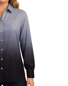 Chemise boutonnée à manches longues pour femme, dégradé gris clair vers noir, style décontracté pour le bureau, fabrication sur mesure, vêtements OEM personnalisés - Product Image 2