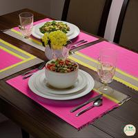 Ensemble de 7 pièces écologiques, rouge et jaune, style bohème, chemin de table en lin, rectangulaire, lavable, tapis et sous-plats antidérapants, fabriqué au Bangladesh
