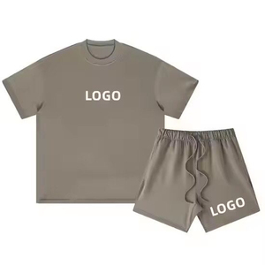 OEM Custom Logo Unisex Summer Men's 100% Cotton Breathable Oversized Vintage Two-Piece T-Shirt and <b>Shorts</b> <b>Set</b> - Product Image 2