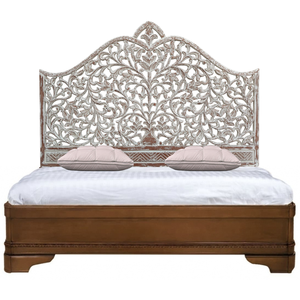 Cabecero de cama tamaño King de madera tallada Smart Art, acabado Boho Coastal en blanco lavado, de madera de ingeniería, para montaje en pared - Product Image 3