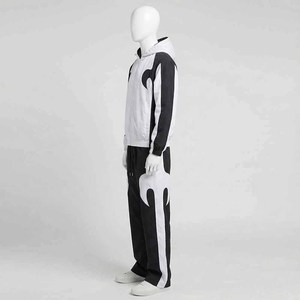 Custom Flame Tracksuit <b>Men</b> Two Piece Windbreaker Set Hooded Zipper <b>Jacket</b> Wide Leg Pants Streetwear Black <b>White</b> Sportswear Suit - Product Image 2