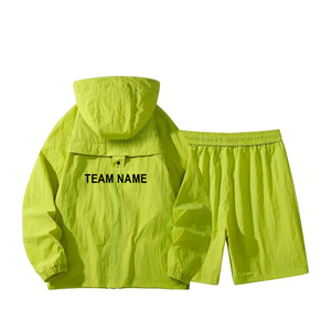 Custom-Made Stylish Green Hooded Zippered Jacket Long Sleeved Polyester/Cotton Fabric <b>Wind</b> <b>Breaker</b> Multiple Autumn OEM Service - Product Image 3