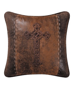 Square Leather Pillow 18x18in With Embossed Cross Design Home Decor Throw Cushion - Product Image 3