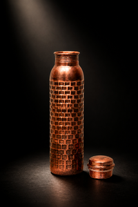 <b>1</b> <b>Litre</b> 500ml Capacity Copper Water <b>Bottle</b> Grid Pattern Portable Travel Drinkware Reusable Lid Minimalist Classic Design Outdoor - Product Image 2
