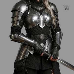 Conjunto de Armadura de Acero Estilo Reina Guerrero Medieval, Chapado en Níquel Negro, Protección Corporal Completa, Técnica de Fundición, Temática Antigua - Product Image 4