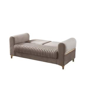 Melodia moderna e contemporanea tortora Loveseat in velluto tessuto imbottito dormiente convertibile con legno e ferro per divani da salotto - Product Image 5
