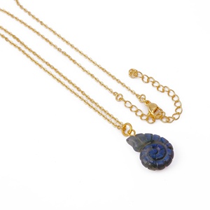 Handmade Trendy Labradorite Carved <strong>Nautilus</strong> <strong>Shell</strong> Pendant Necklace Brass Gold Plated Chain Natural Blue Flash Gemstone Jewelry - Product Image 3