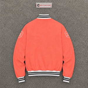 PREMIUM CORAL VARSITY <b>JACKET</b> FOR <b>MEN</b> With <b>White</b> Stripe Sleeves And Button Closure Regular Fit Casual Autumn Wear CASUAL EVERYDA - Product Image 6