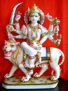 Beautiful Italian Marble Durga Maa Statue With Blessing Hand In Sitting Position On Lion For Home And Temple Decoration Purpose - Product Image 6