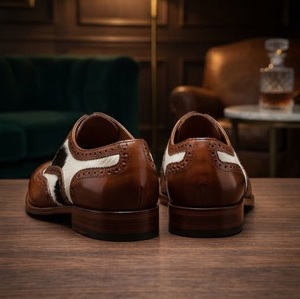 Chaussures habillées pour hommes en cuir véritable à imprimé vache, bout pointu, à lacets, respirantes, toutes saisons, semelle extérieure en cuir - Product Image 5