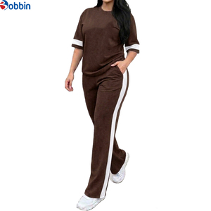 Ensemble de survêtement décontracté pour femme, haute qualité, coupe régulière, manches courtes, taille élastique, streetwear d'été, 2 pièces - Product Image 1