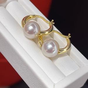 Boucles d'oreilles en or 14 carats en forme de S incurvées avec perles d'eau douce naturelles de 7 à 8 mm, accessoires simples et élégants - Product Image 2