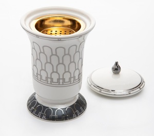 Modern Metal Incense Burner Black Vertical Slats Gold Inner Bakhoor Tray Aromatherapy <b>Diffuser</b> All Season Use Wholesale Supplier - Product Image 4