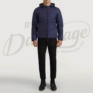 Veste matelassée slim bleu marine pour homme avec capuche, légère et chaude, coupe-vent, pour l'extérieur - Product Image 4
