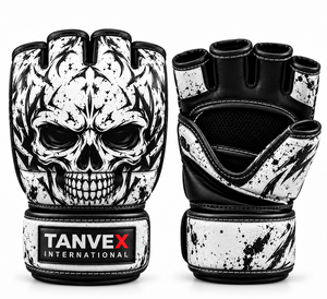 Guantes de MMA TANVEX INTERNATIONAL de Cuero, Medios Dedos, con Cierre, Transpirables, Elásticos, Unisex, Negros con Estampado de León Dorado, para Artes Marciales - Product Image 6
