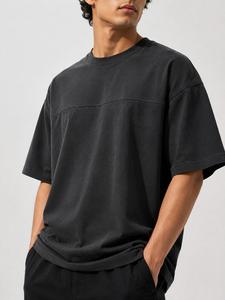 Oversized Men's Solid Color Cotton <b>T</b>-<b>Shirt</b> Short Sleeve O-Neck Casual Knitted Design Long Eco-Friendly Breathable Canvas - Product Image 1