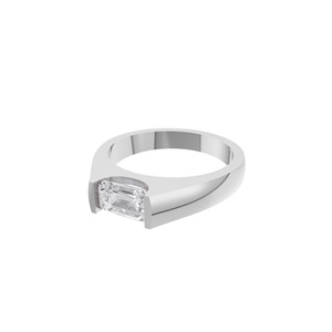 Aarinya Sovereign Horizon Men's Lab-Grown Diamond 925 <b>Silver</b> Plated <b>Emerald</b>-Cut Half-Bezel Band Engagement <b>Ring</b> - Product Image 4