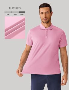 Men's <b>Pink</b> Short Sleeve Pique Polo Shirt Regular Fit Solid Color Button Front Casual Knitted Cotton Top - Product Image 3