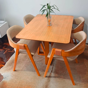 An Elegant Dining <b>Table</b> Set with Four <b>Mid</b>-<b>Century</b> Modern Style Chairs Featuring Curved Backs - Product Image 1