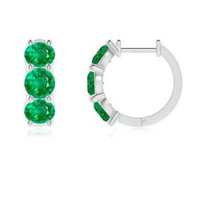 Pendientes de Aro con Tres Esmeraldas Naturales, Corte Ovalado, Oro Blanco de 14 Quilates, Joyería Fina de Lujo para Mujer, Regalo para Novia - Product Image 1
