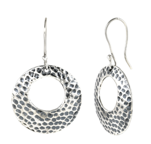 Oxidized Finish 925 Sterling Silver Hoop Earrings for Women Handmade Textured <b>Round</b> Statement Jewelry - Product Image 2