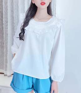 Blusa de Moda para Mujer, Manga Larga, con Volantes, Cuello Fruncido, Corte Holgado, Elegante, para Trabajo, OEM, ODM, Estilo Personalizado - Product Image 3