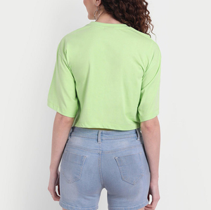 Camisetas 100% algodón al por mayor, camisetas lisas con hombros caídos, cuello redondo, estilo oversized y corto para mujer - Product Image 2