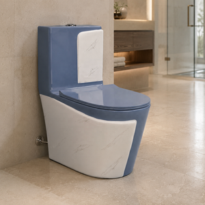 Inodoro Moderno de Una Pieza con Diseño Cerámico Azul Grisáceo, Descarga por Arrastre, Montaje en el Suelo - Product Image 3