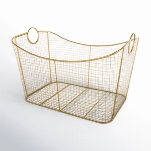 Panier en fil métallique doré avec poignées, 30,25 x 20,30 pouces, organisateur de rangement pour la maison - Product Image 2