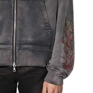 Sweat-shirt à capuche pour homme avec design de dragon en strass, coupe ample, fermeture éclair, streetwear, vêtements d'automne - Product Image 6