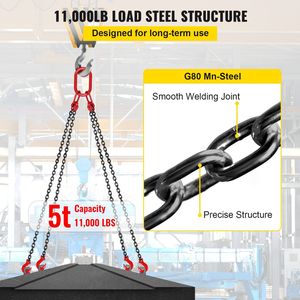 Polipasto de Cadena G80 con Cadenas de Elevación de 5/16 Pulgadas x 5 Pies, Capacidad de 11000 Libras/5 Toneladas, Eslinga de Cadena Tipo C para Elevaciones de Trabajo Pesado - Product Image 3