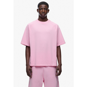 Camiseta de Algodón Rosa Extra Grande para Hombre, Cuello Redondo, Manga Corta, Color Sólido, Corte Casual - Product Image 1