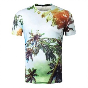 T-shirt à manches courtes pour homme, col rond, imprimé photo palmier, respirant, tricoté, coupe classique, vêtement décontracté, 100% polyester - Product Image 1