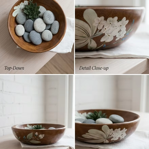 Cuenco Decorativo de Madera Grabado con Flores, Hecho a Mano, Duradero, Cuenco Zen, Soporte para Suculentas, Centro de Mesa, Decoración para Hogar, Spa u Oficina - Product Image 3